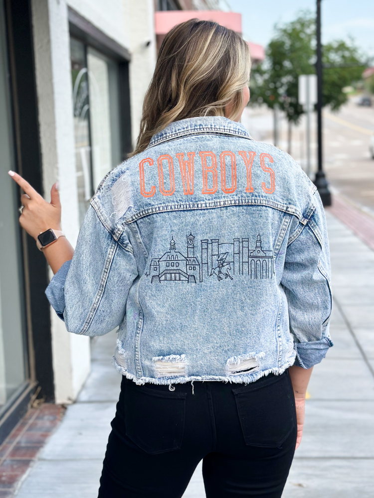 Denim cheap college jacket