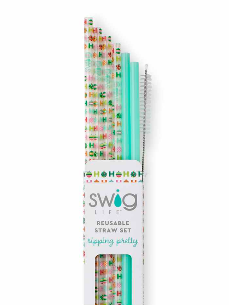 Mint/Green/Red Swig Flexible Silicone Tip Reusable Straw Set