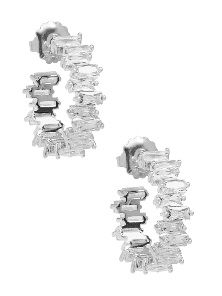 Stacked Jewel Huggie - Silver