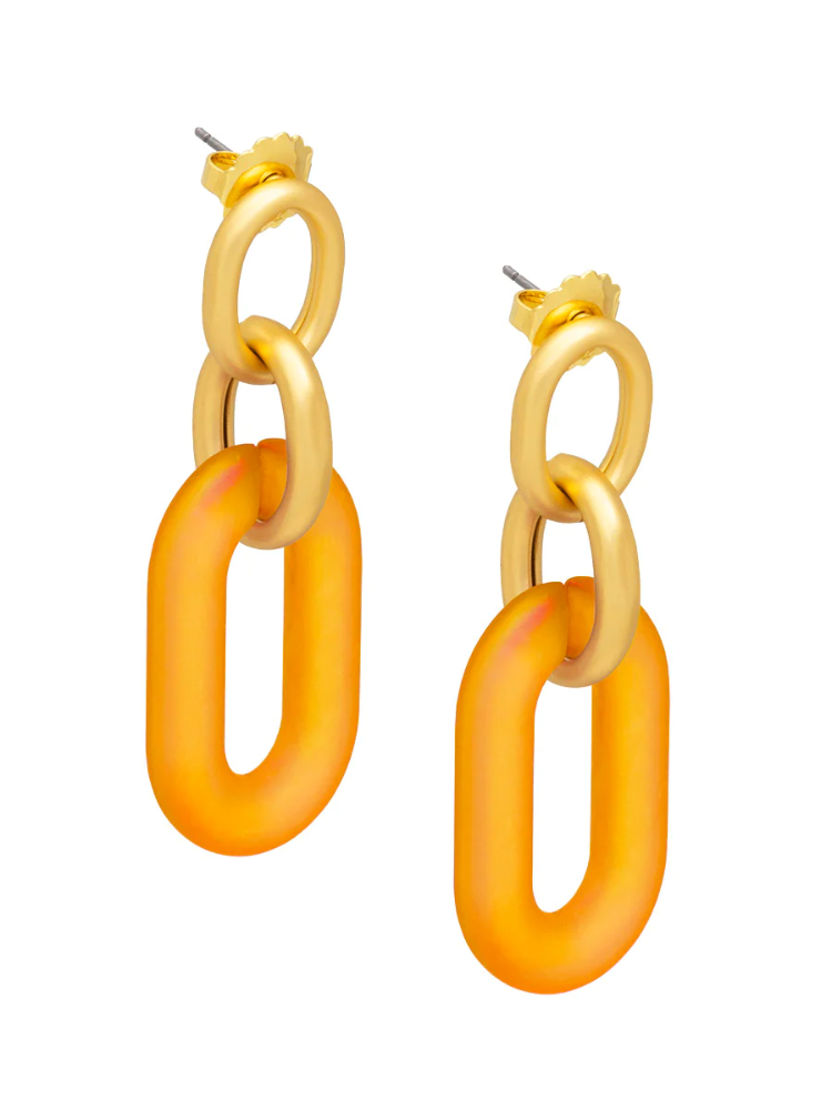 Resin Oval Link Drop Earring - Orange