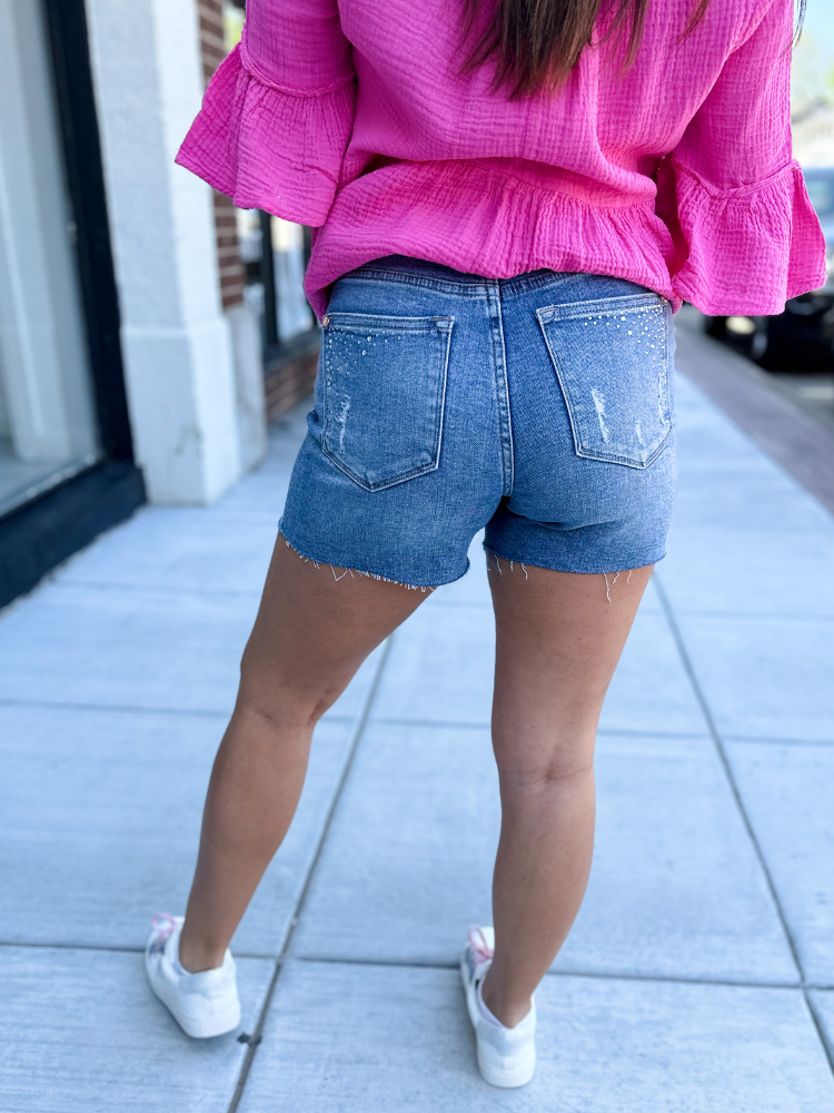 The Lisa Denim Shorts - Rhinestone