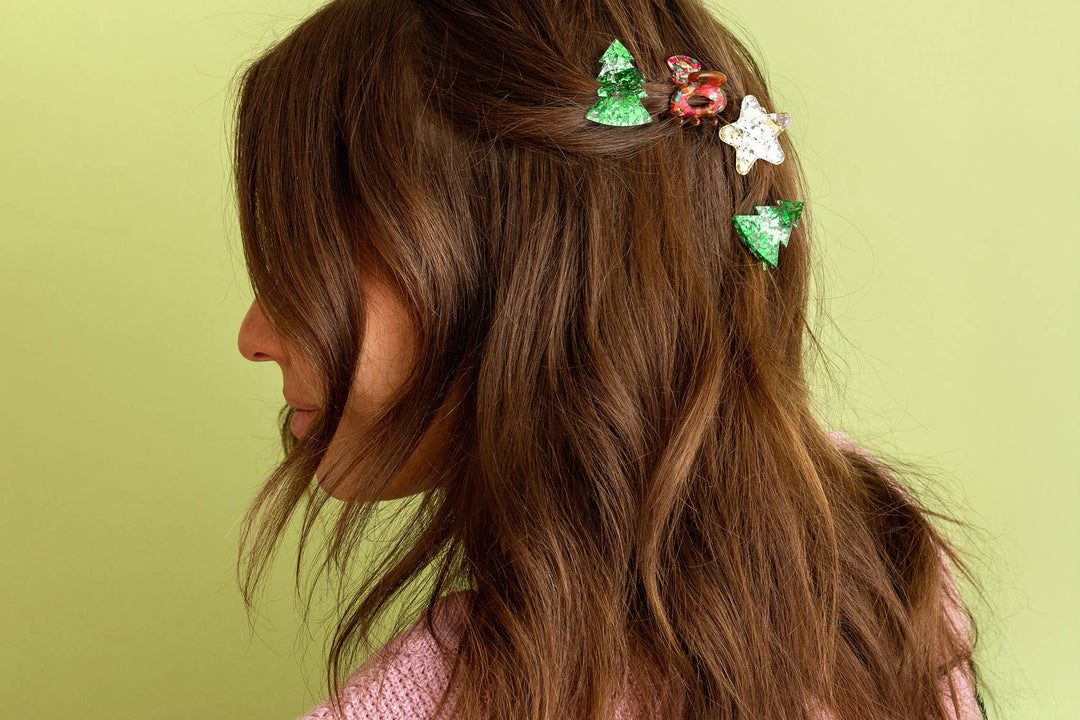 FOR FUN - Ornament w/4-Mini Claw Hair Clips-Christmas Themed