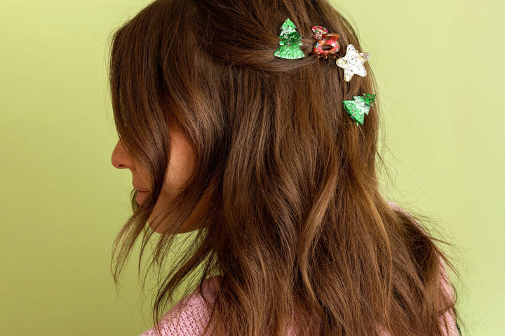 FOR FUN - Ornament w/4-Mini Claw Hair Clips-Christmas Themed