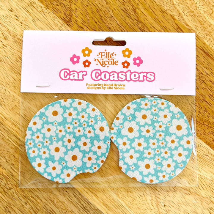 Car Cupholder Coasters - Blue Daisy