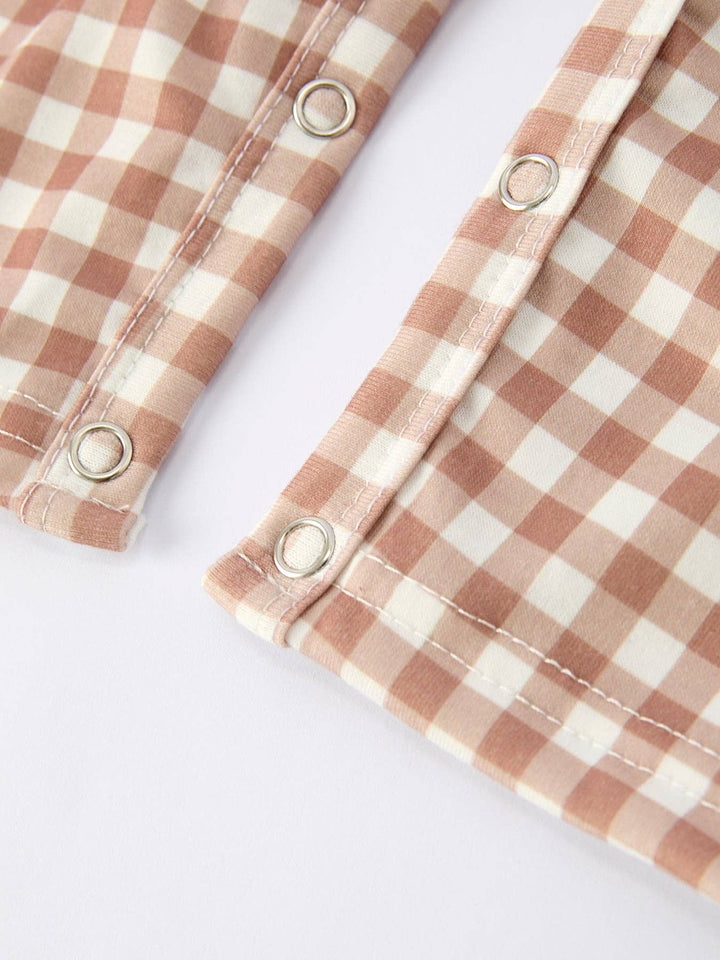 Christmas Vintage-Style Plaid Embroidered Gingerbread and Bows Boy Romper