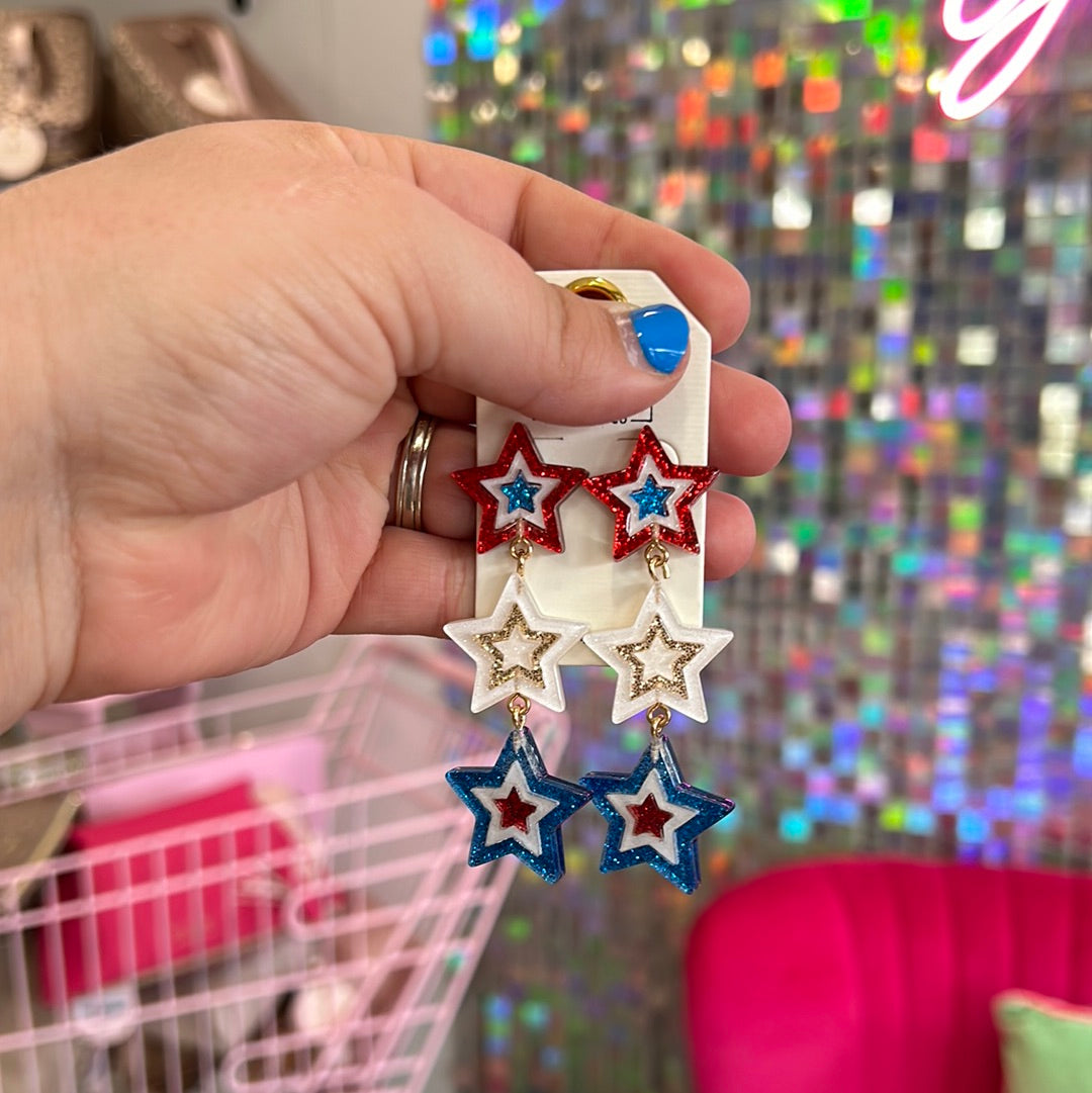Red, White, & Blue Glitter Star Earring