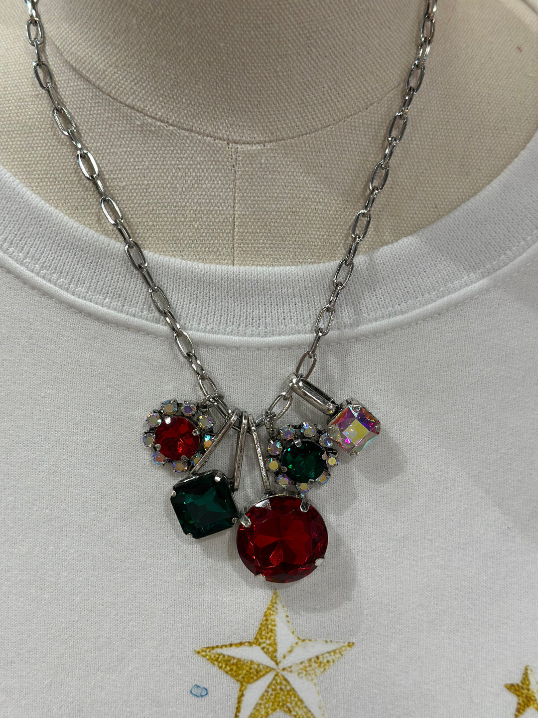 Christmas Oversized Gem Necklace - Silver