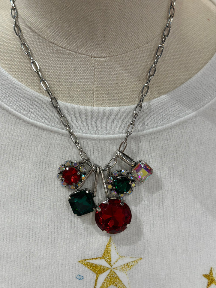 Christmas Oversized Gem Necklace - Silver