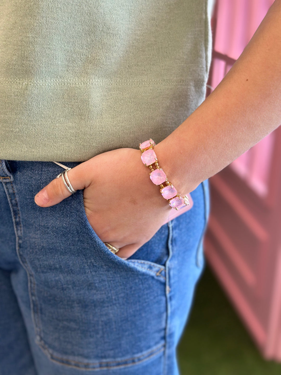 Gem Stretch Bracelet -Light Pink