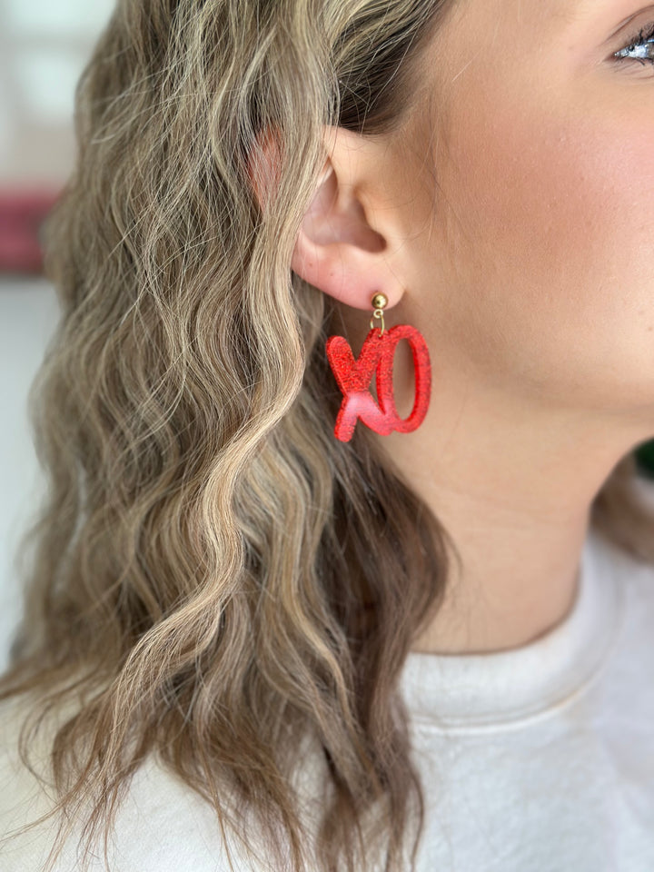 Glitter XOXO Earring - Red