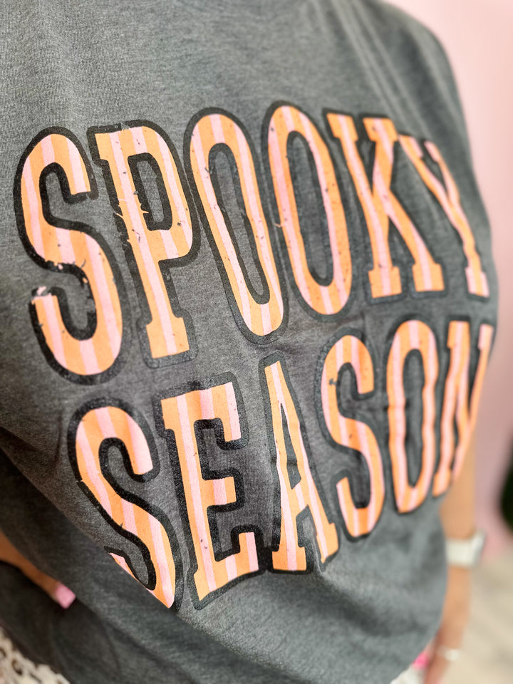 Spooky Season Tultex Graphic Tee - Pink &amp; Orange Stripes