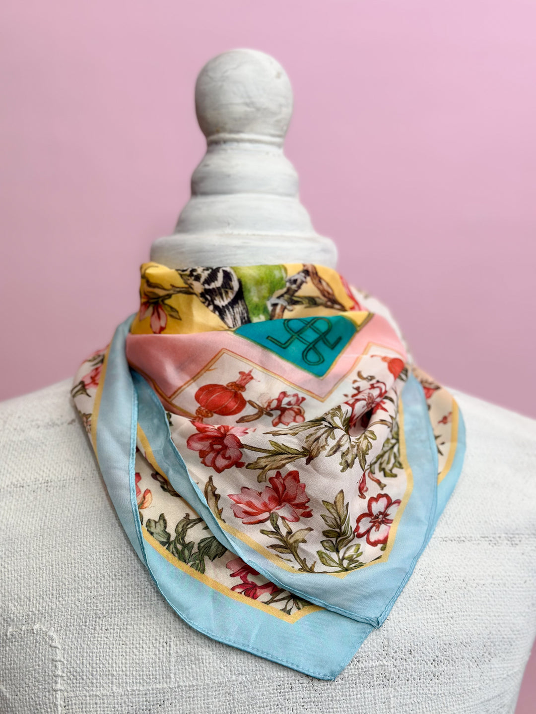 Fashion Scarf - Light Pink / Light Blue with Birds