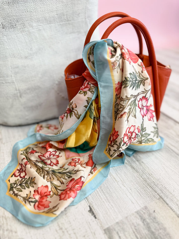 Fashion Scarf - Light Pink / Light Blue with Birds