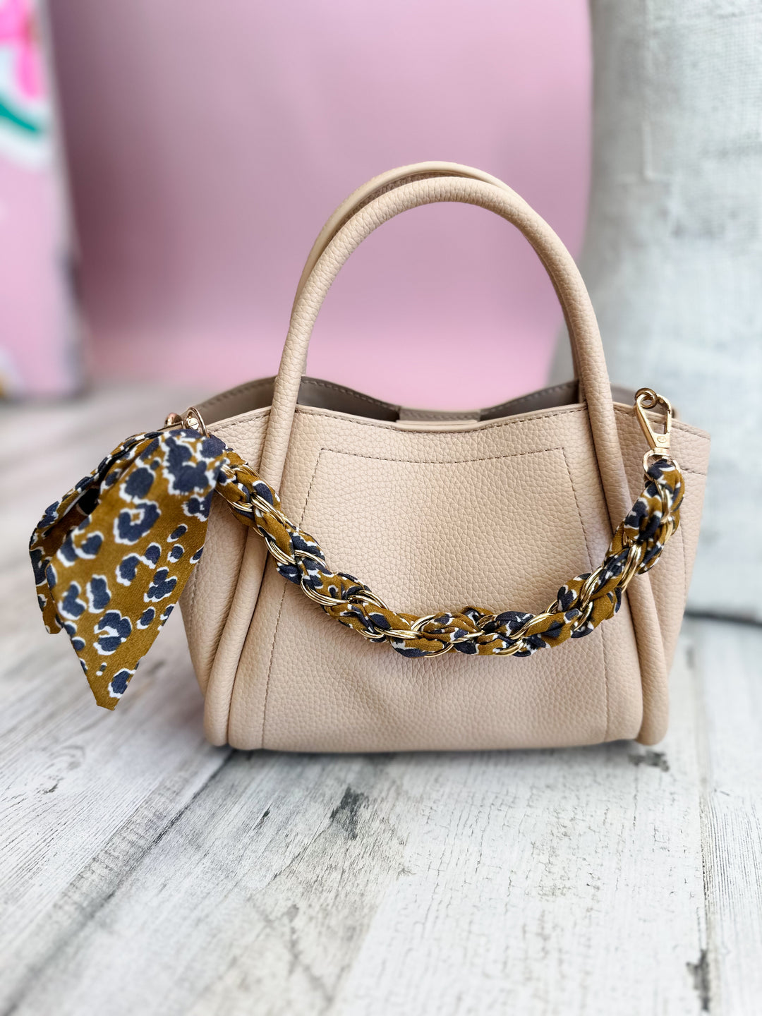Purse Chain / Phone Chain - Gold &amp; Dusty Blue Leopard