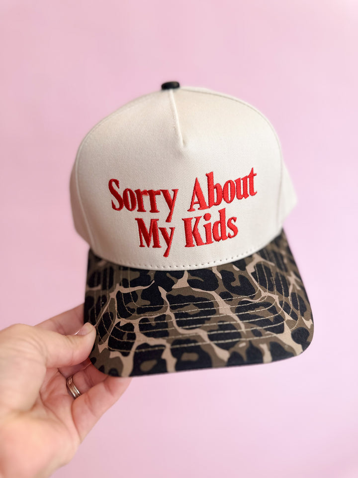 Sorry About My Kids Hat - Leopard / Red
