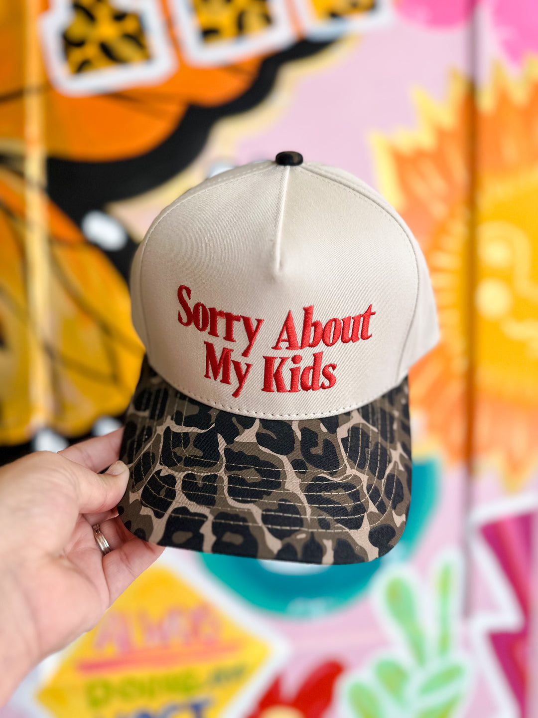 Sorry About My Kids Hat - Leopard / Red