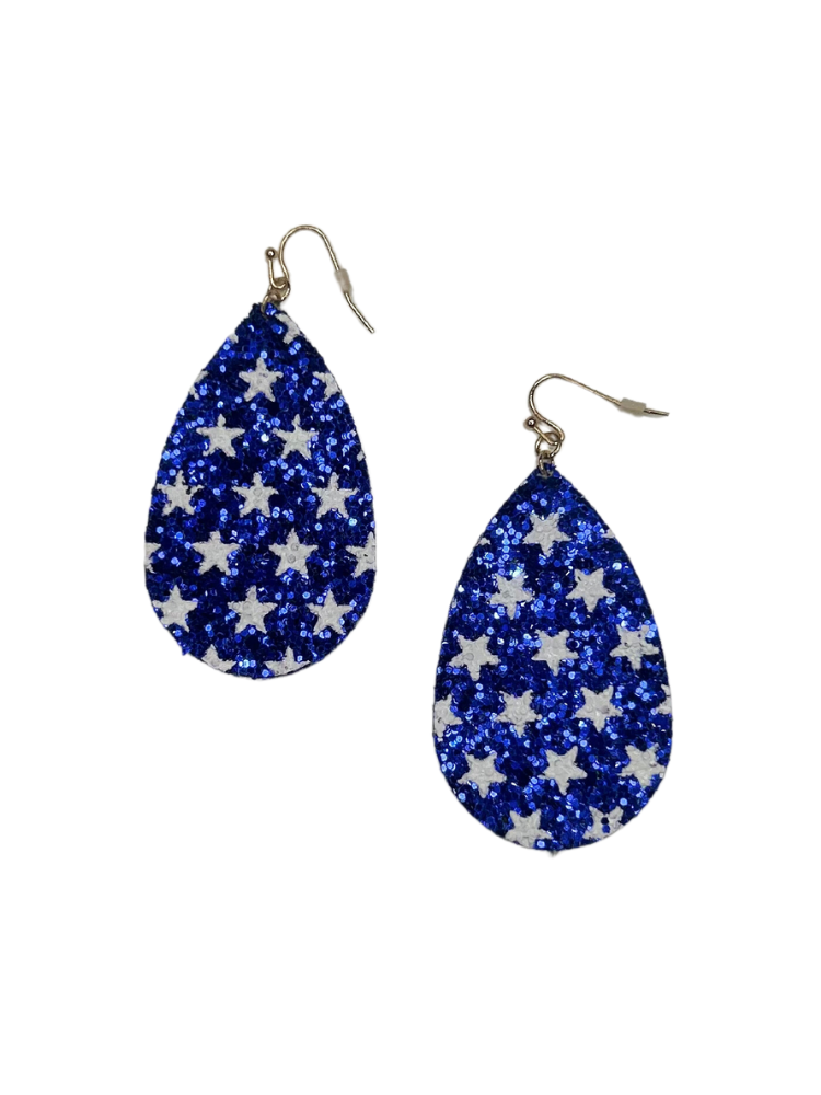 Glitter Star Earrings - Blue