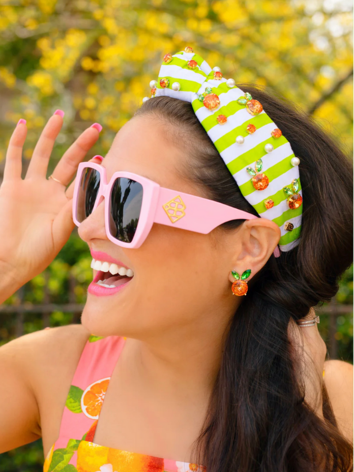 Brianna Cannon Headband - Green & White Stripe Orange