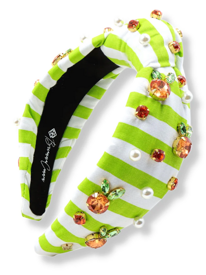 Brianna Cannon Headband - Green & White Stripe Orange