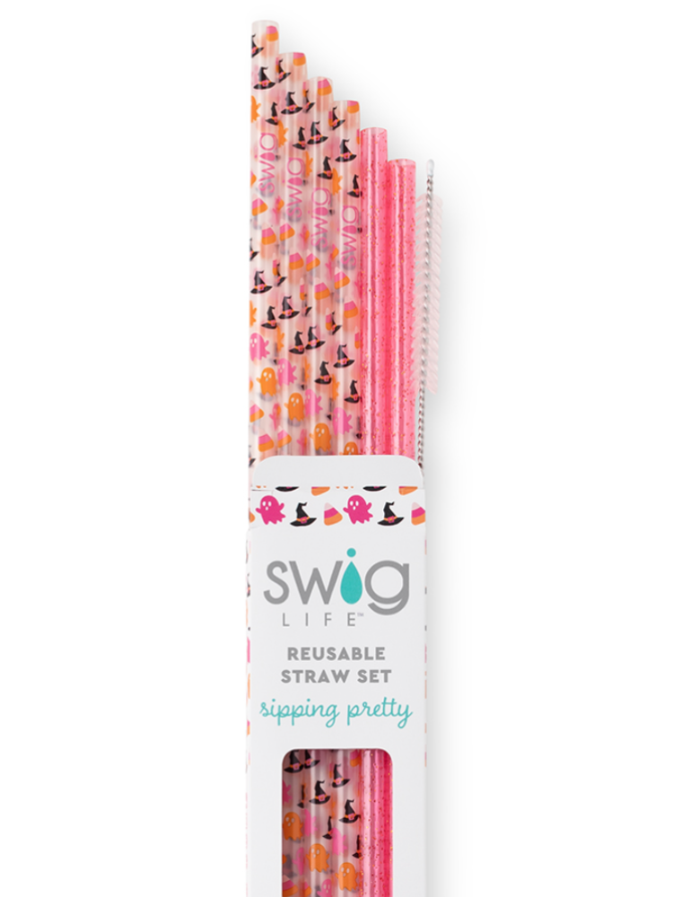 Swig Reusable Straw Set - Hey Boo & Pink Glitter