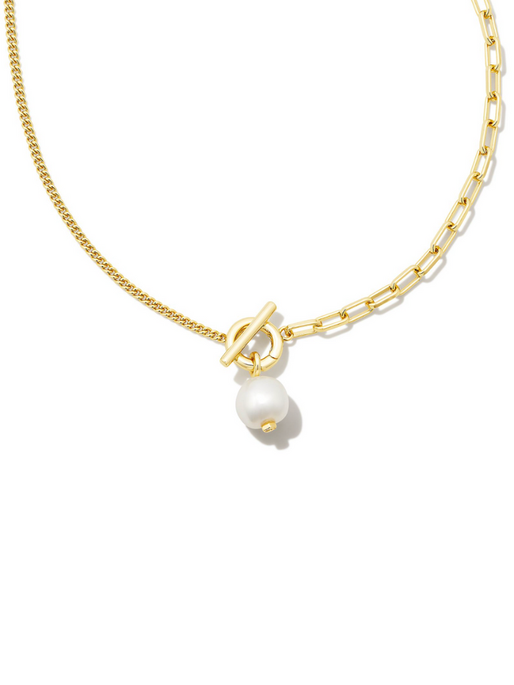 Kendra Scott Leighton Pearl Chain Necklace - Gold & White Pearl