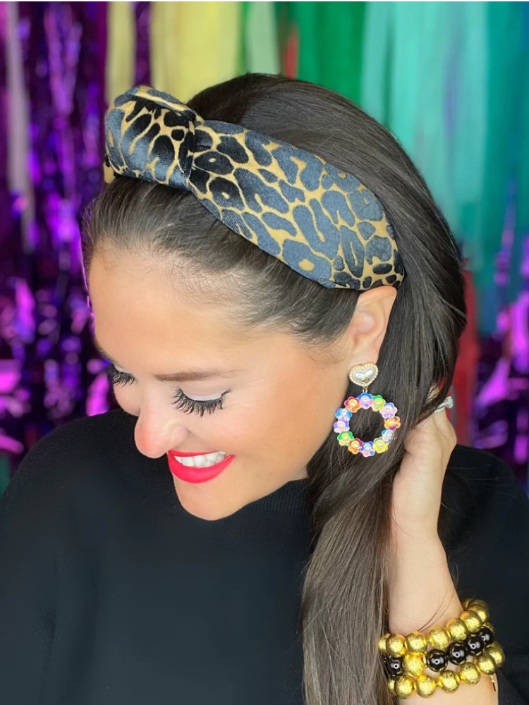 Brianna Cannon Headband - Black & Tan Leopard Print Knotted