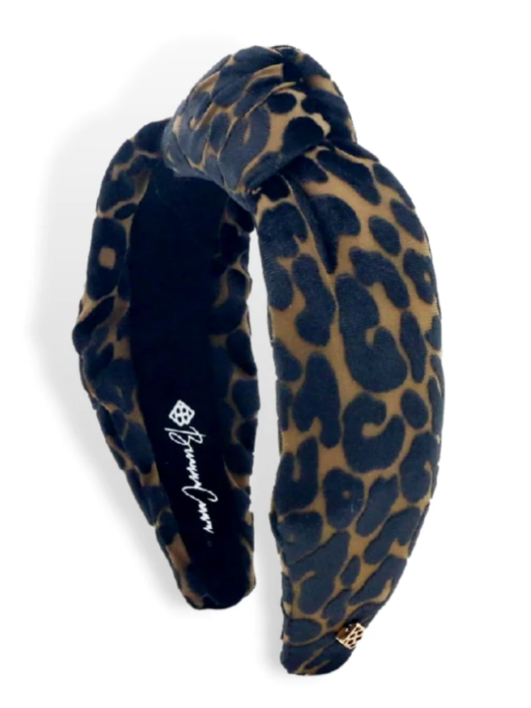 Brianna Cannon Headband - Black & Tan Leopard Print Knotted