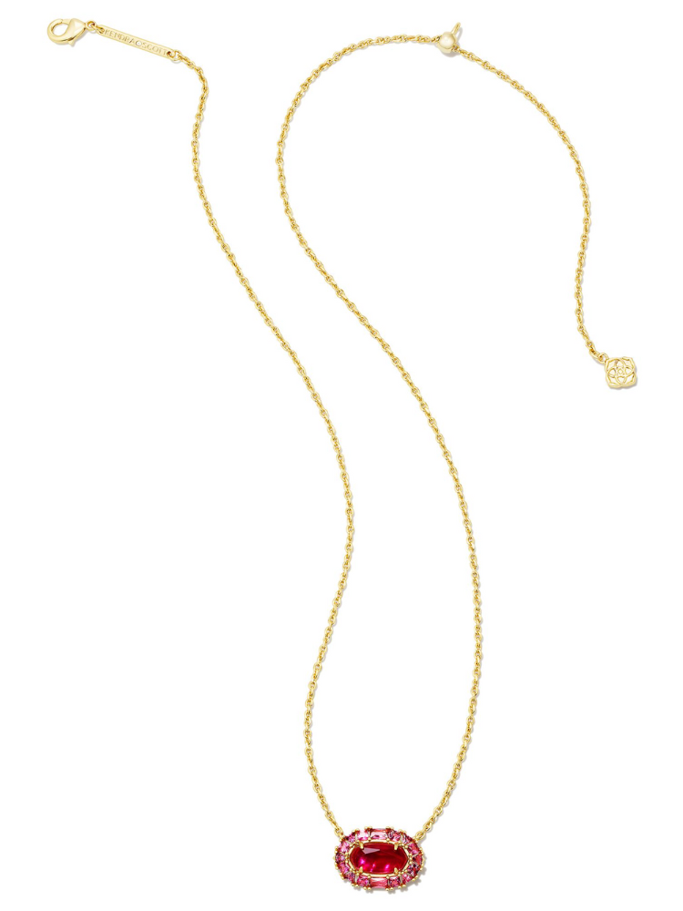 Kendra Scott Elisa Crystal Frame Short Pendant Necklace - Gold & Raspberry