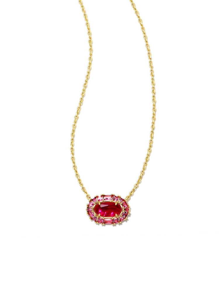Kendra Scott Elisa Crystal Frame Short Pendant Necklace - Gold & Raspberry