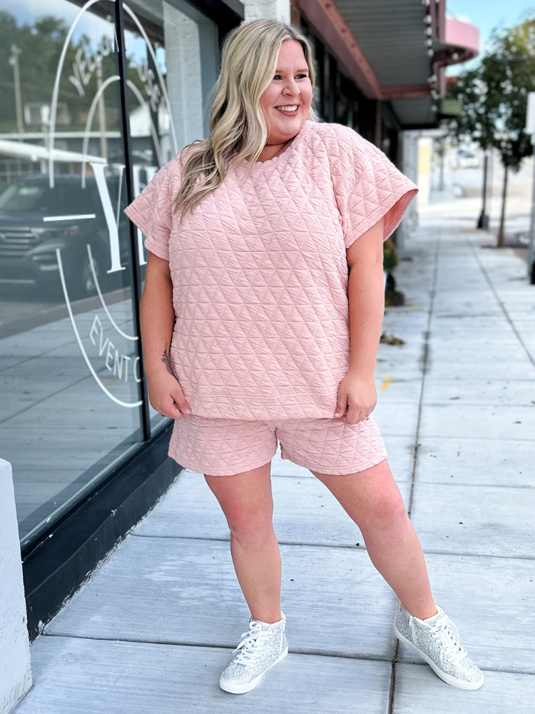 The Gracie Quilted Short Sleeve Top - Blush