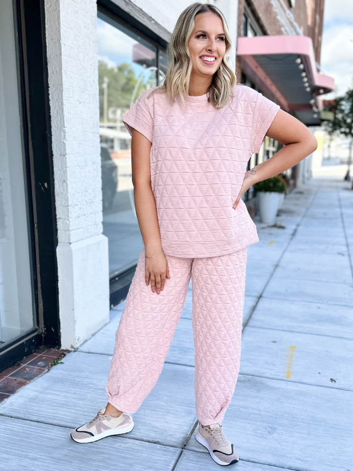 The Gracie Quilted Joggers - Blush