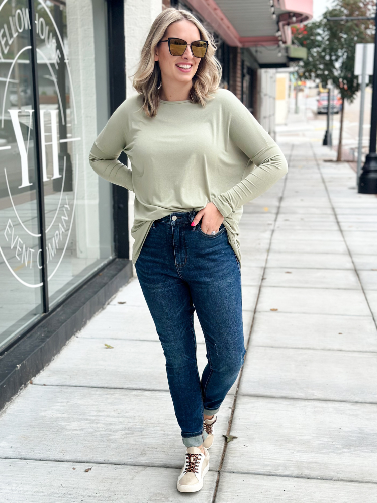 The Perfect Piko V-Neck Tunic Top-Dark Brown