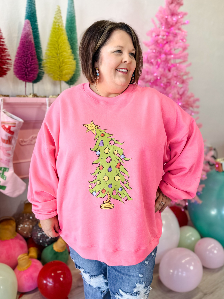 Whoville Tree Sweatshirt - Bright Pink
