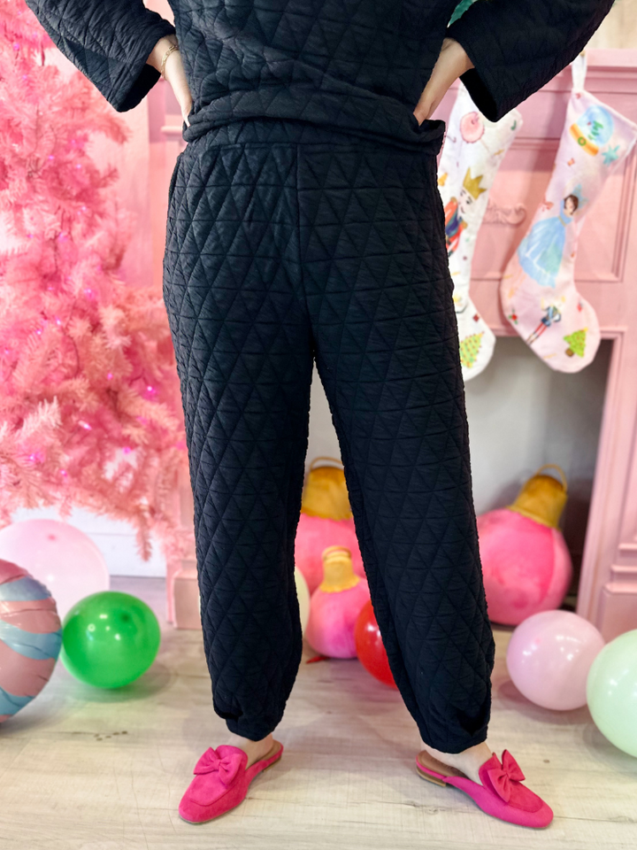 The Gracie Quilted Joggers - Black