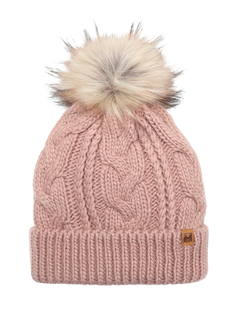 Kid's Cable Knitted Pom Beanie - Blush