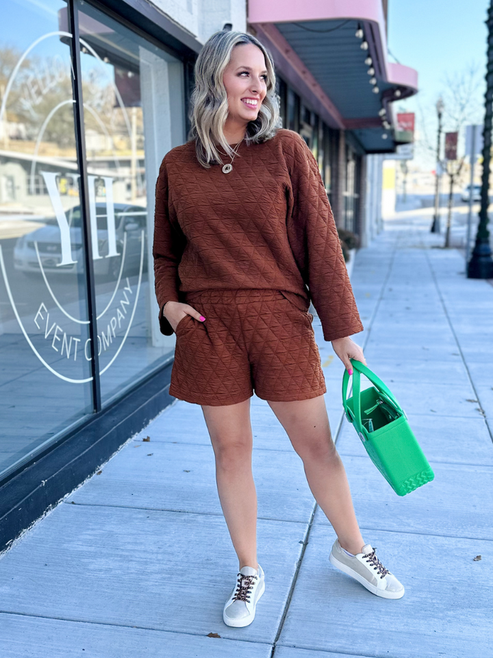 The Gracie Quilted Long Sleeve Top - Rust
