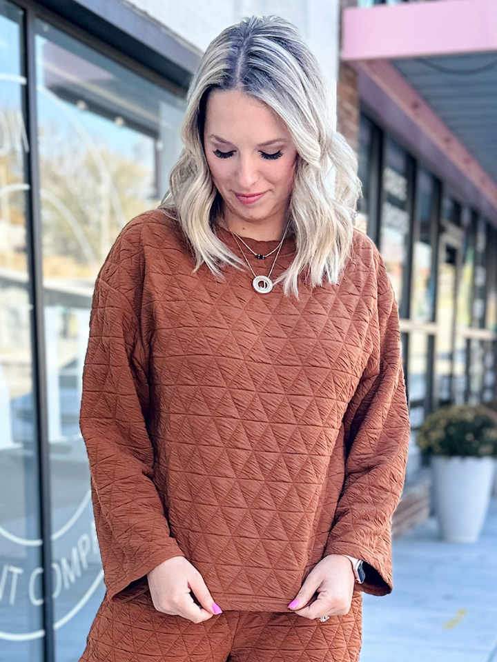 The Gracie Quilted Long Sleeve Top - Rust