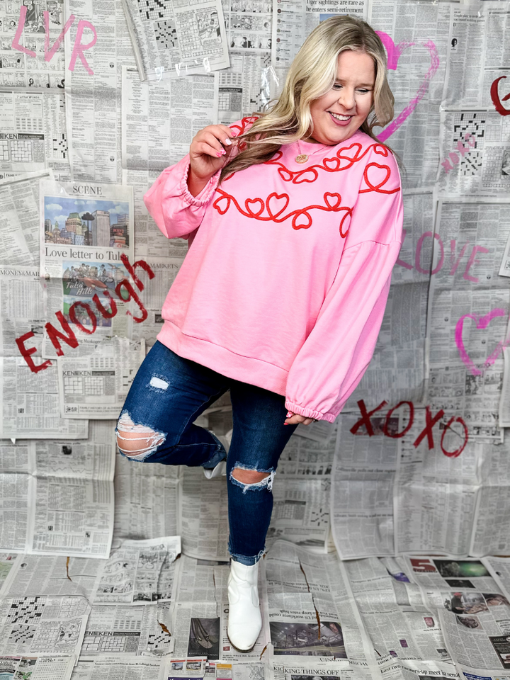 The Embroidered Heart Sweatshirt - Pink