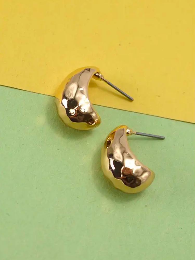 Mini Huggie Hoop Earrings - Hammered Gold
