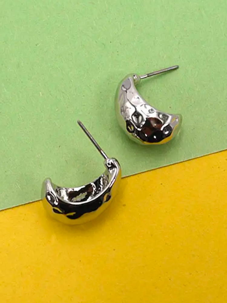 Mini Huggie Hoop Earrings - Hammered Silver