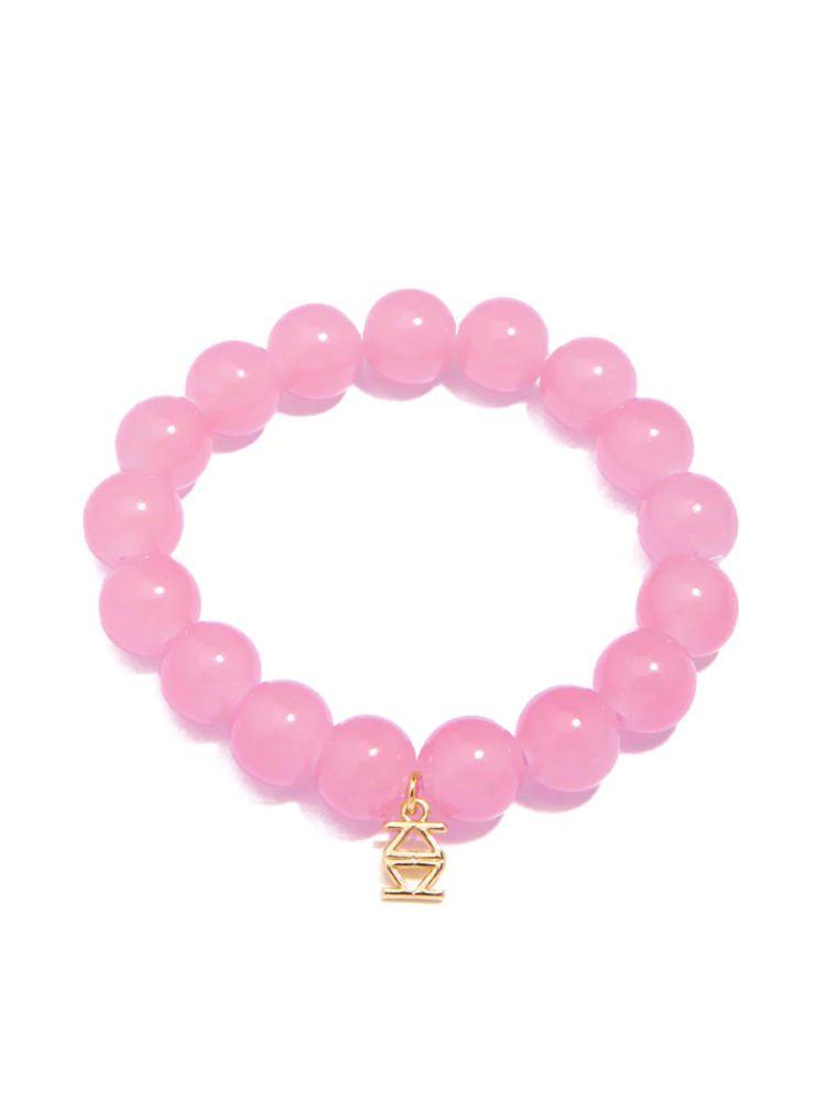 Glossy Glass Bead Stretch Bracelet - Light Pink