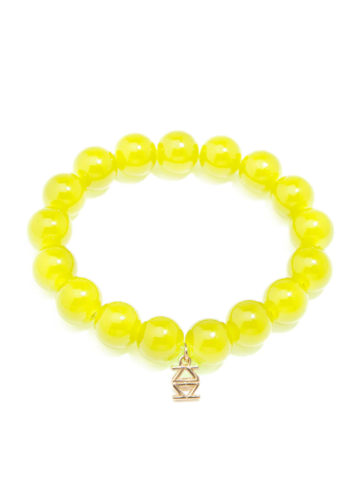 Glossy Glass Bead Stretch Bracelet - Lime