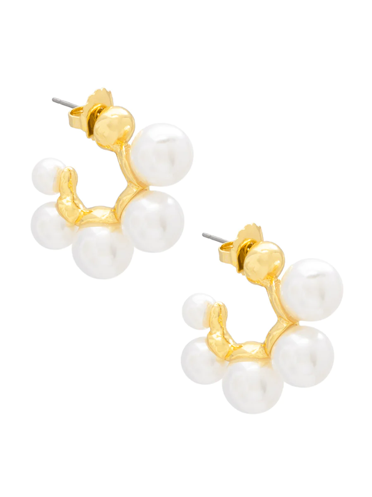 Multi Pearl Hoop Earring - Gold