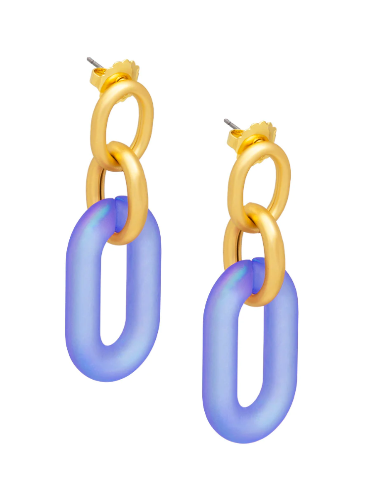 Resin Oval Link Drop Earring - Cobalt
