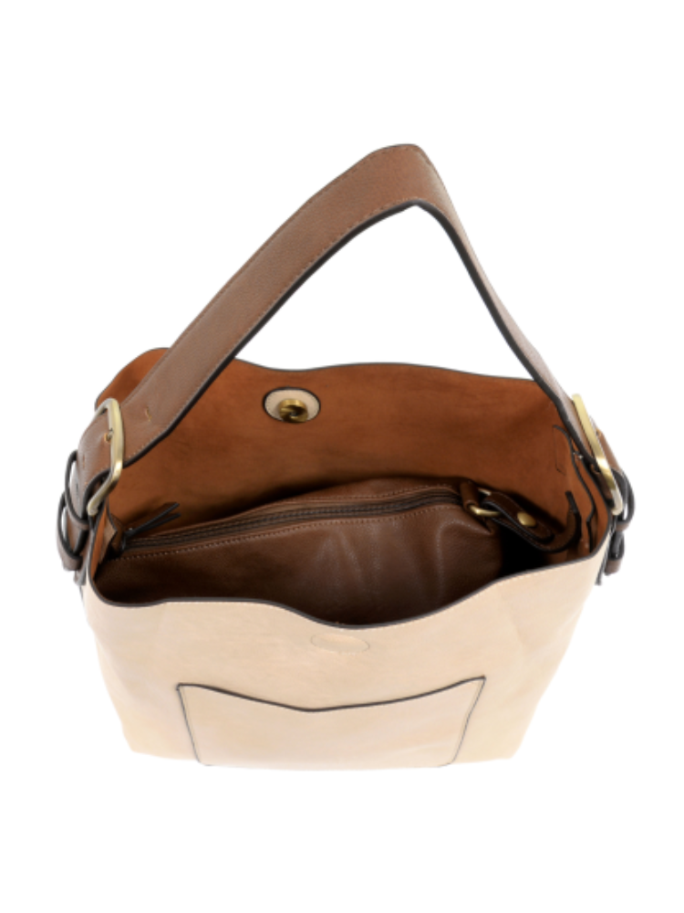 Joy Susan Classic Hobo Handbag- Cream / Coffee Handle