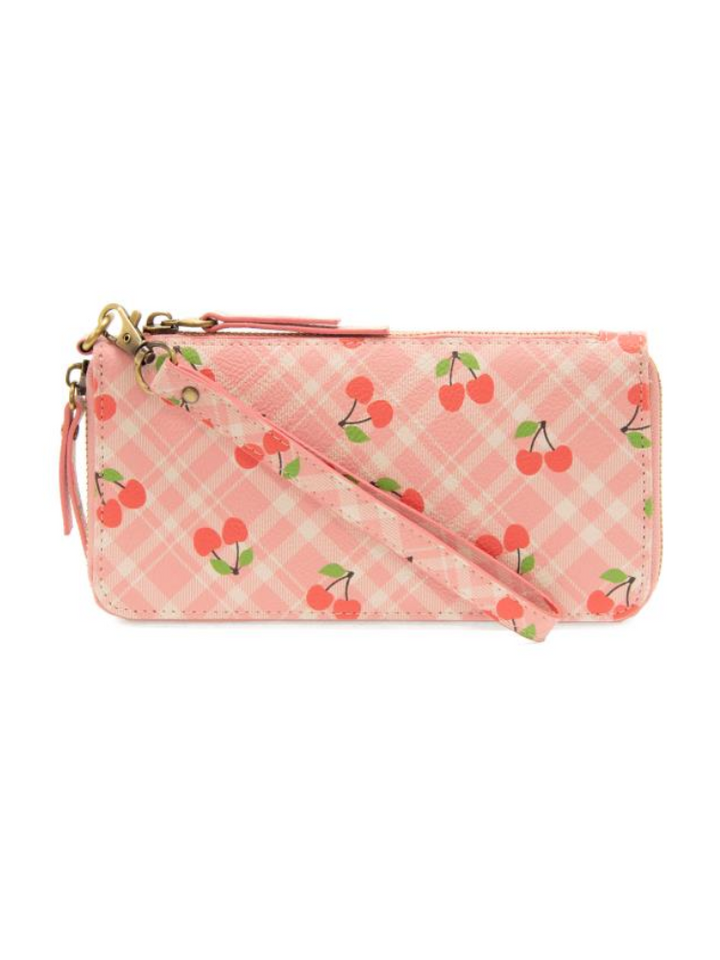 Joy Susan Chloe Wristlet Wallet - Cherries On Pink Plaid