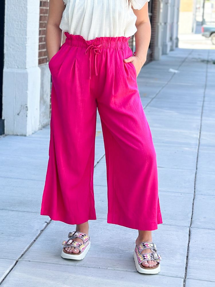 The Nora Linen Pants - Hot Pink