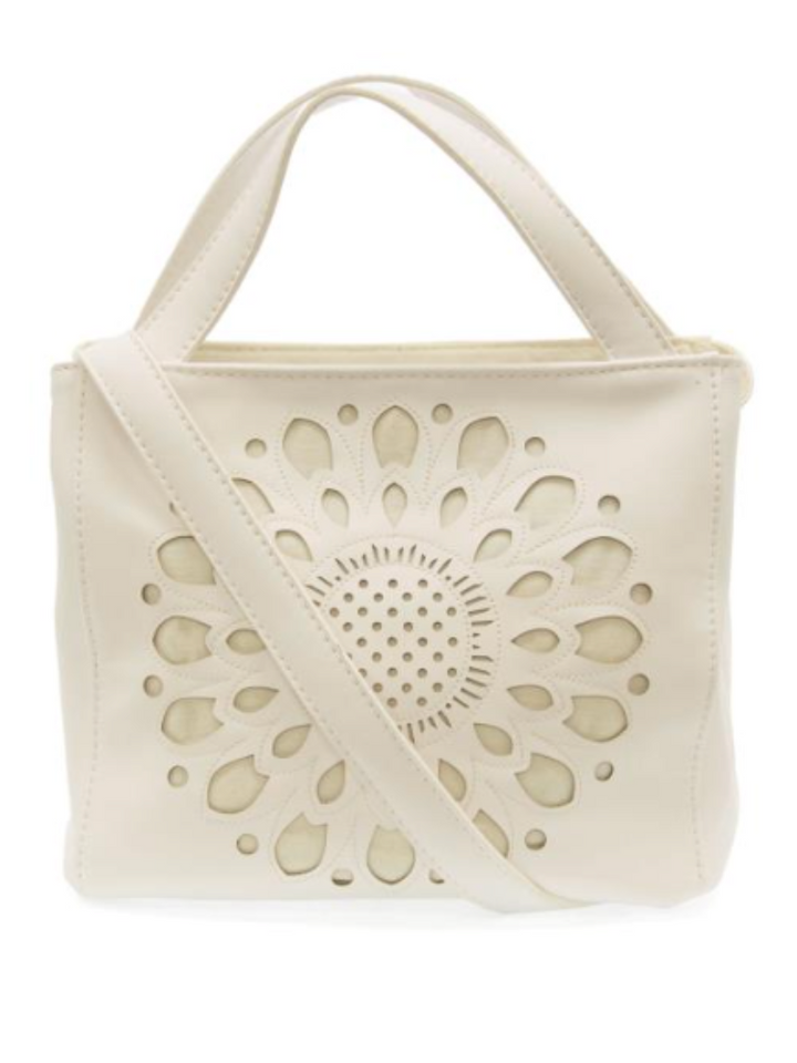 Joy Susan Flora Laser Cut Crossbody Tote - White