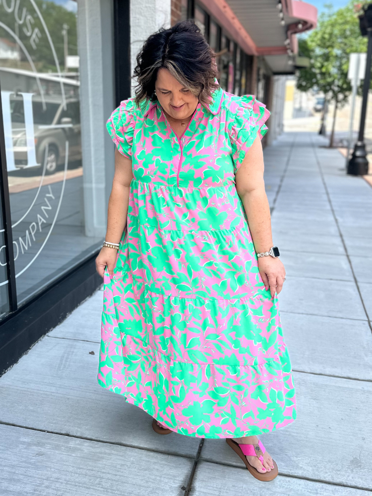 The Avery Dress - Emerald mix