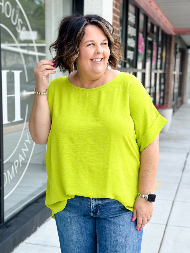 The Mollie Basic Top - Neon Lime